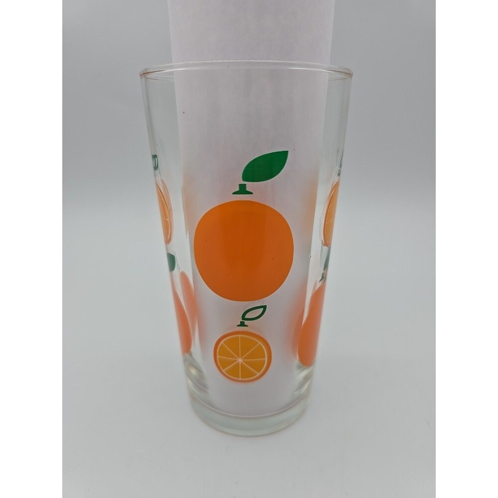 Swanky Orange Decorated Juice Tumbler  Mid-Century Glass Rare Find Pristine